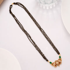 Floral Emerald Stone Mangal Sutra Golden Chain
