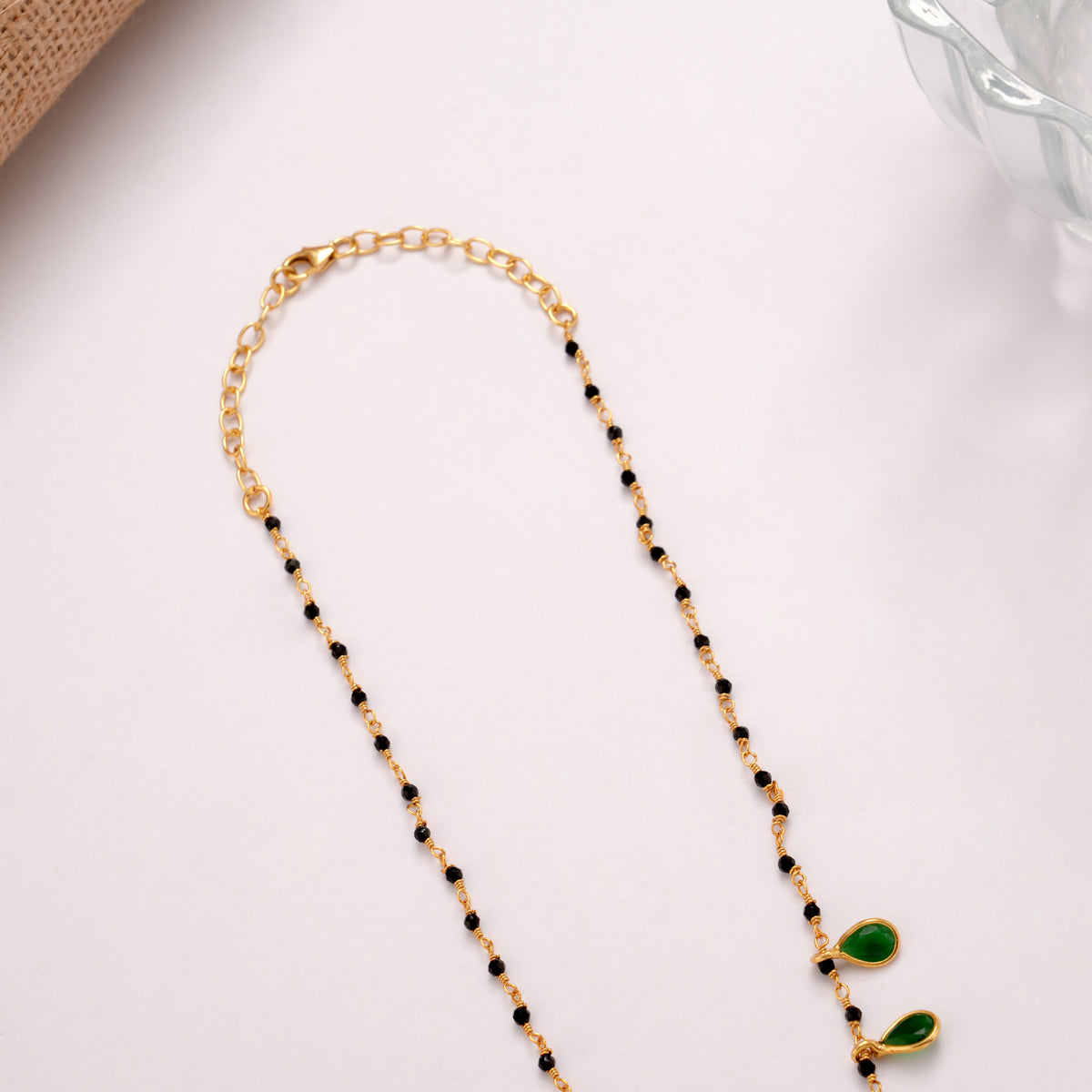 Charming Teardrop Emerald Mangal Sutra Golden Chain