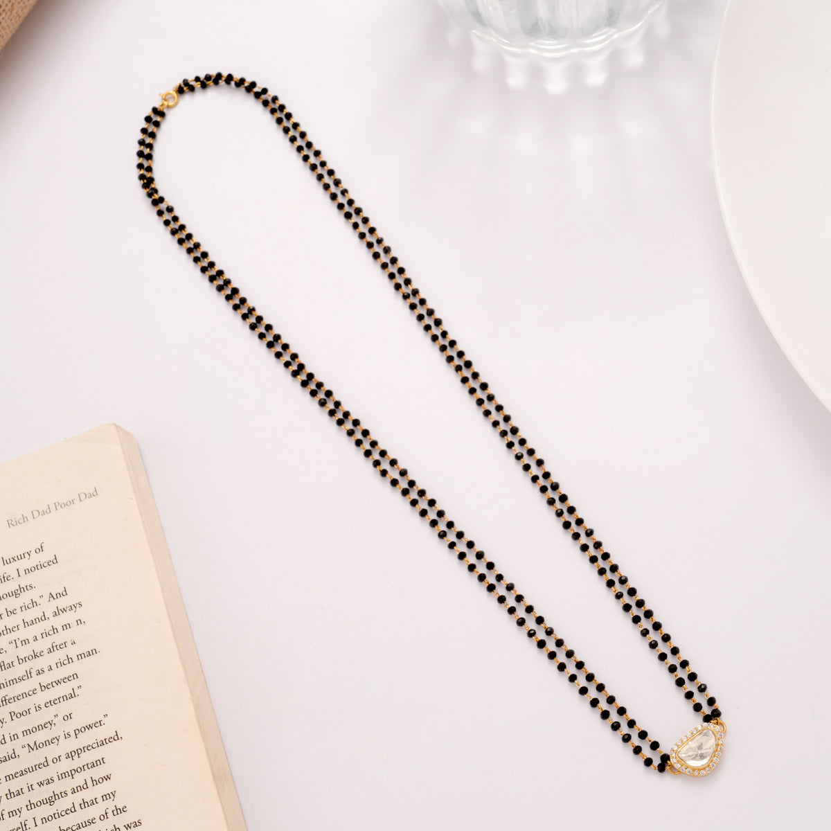 Double Layer Stone Golden Mangal Sutra Chain