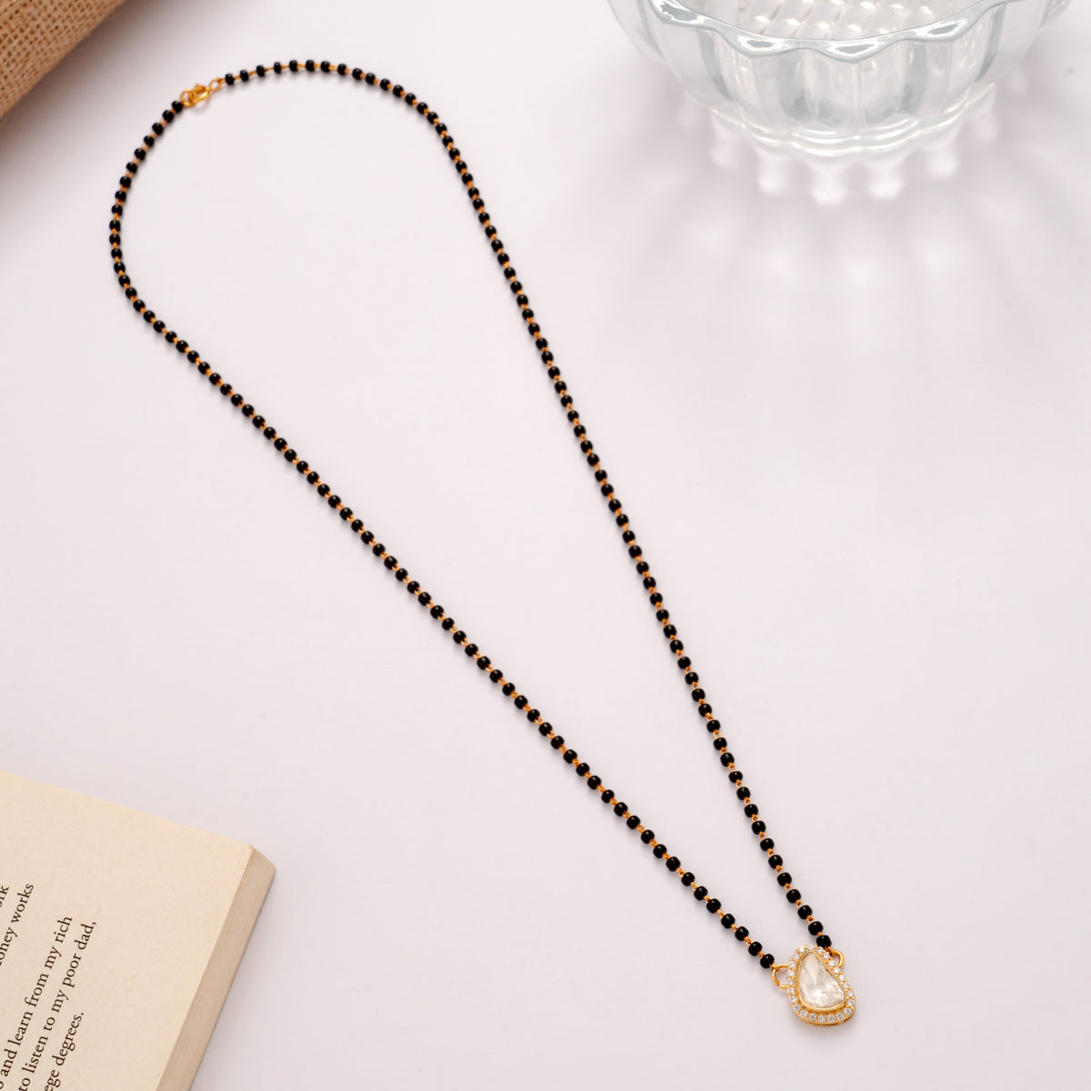 Regal Shaped Design Stone Golden Mangal Sutra Chain