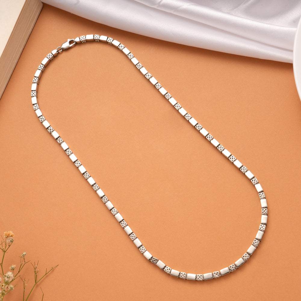 Modern Silver Box Link Patterned Men’s Chain