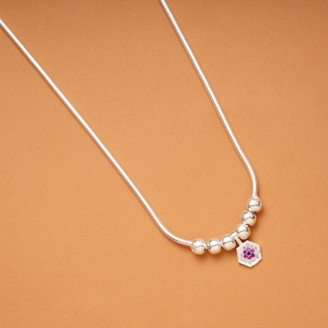 Elegant Hexagon Shape Beaded Silver Chain