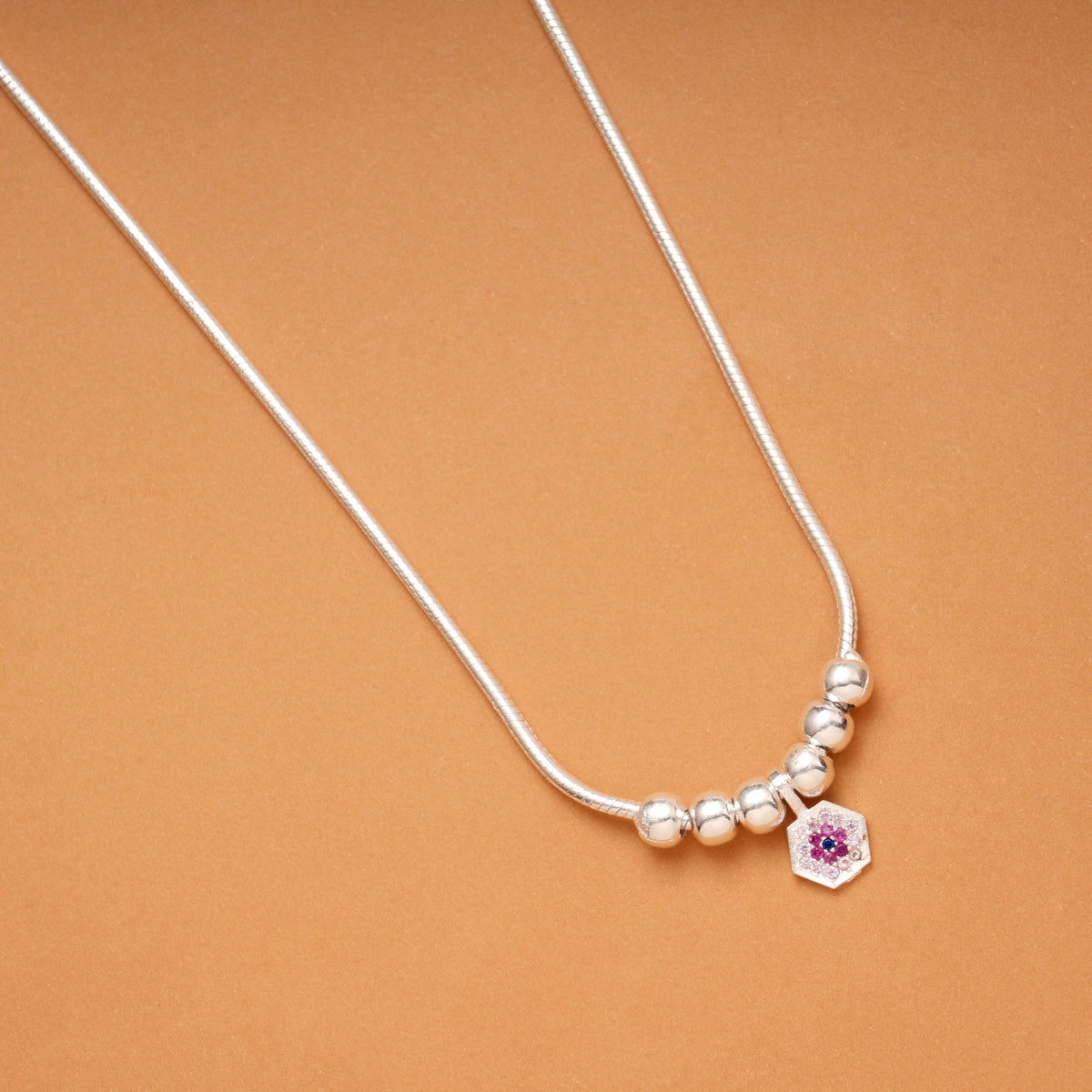 Elegant Hexagon Shape Beaded Silver Chain