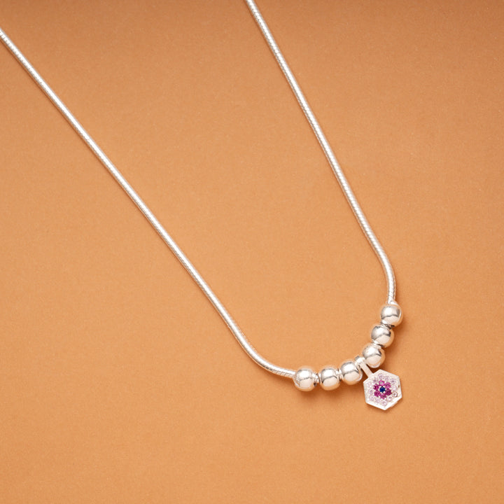 Elegant Hexagon Shape Beaded Silver Chain