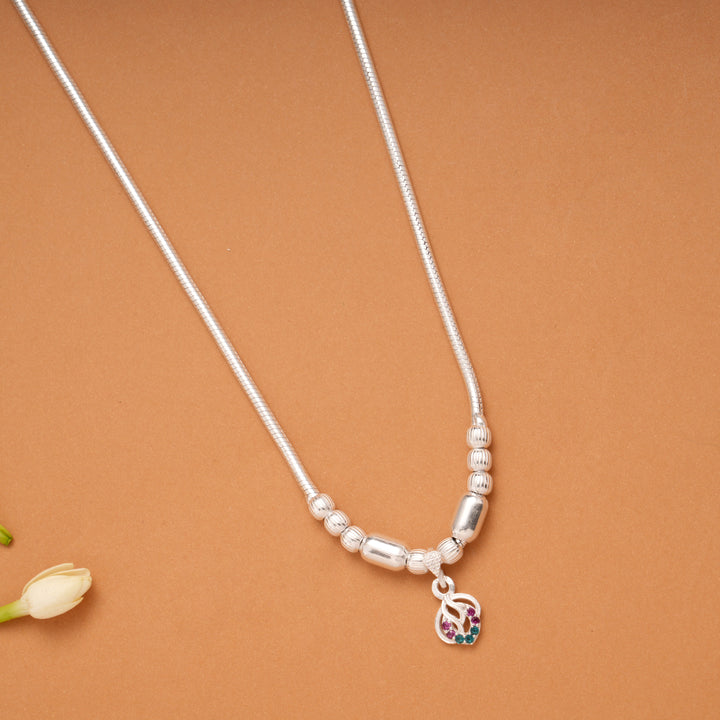 Minimal Floral Color Stone Silver Chain