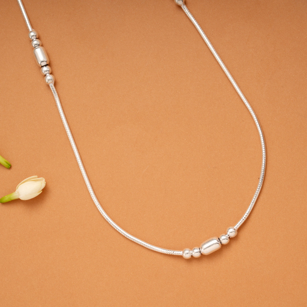Charm Cylindrical Bead Women’s Silver Chain