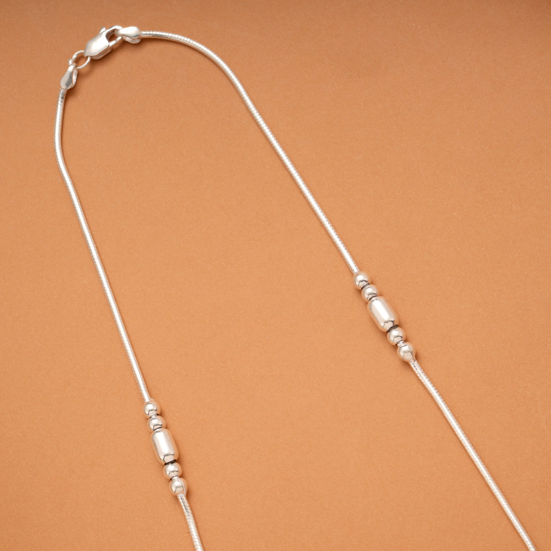 Charm Cylindrical Bead Women’s Silver Chain