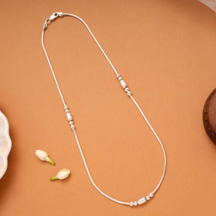 Charm Cylindrical Bead Women’s Silver Chain