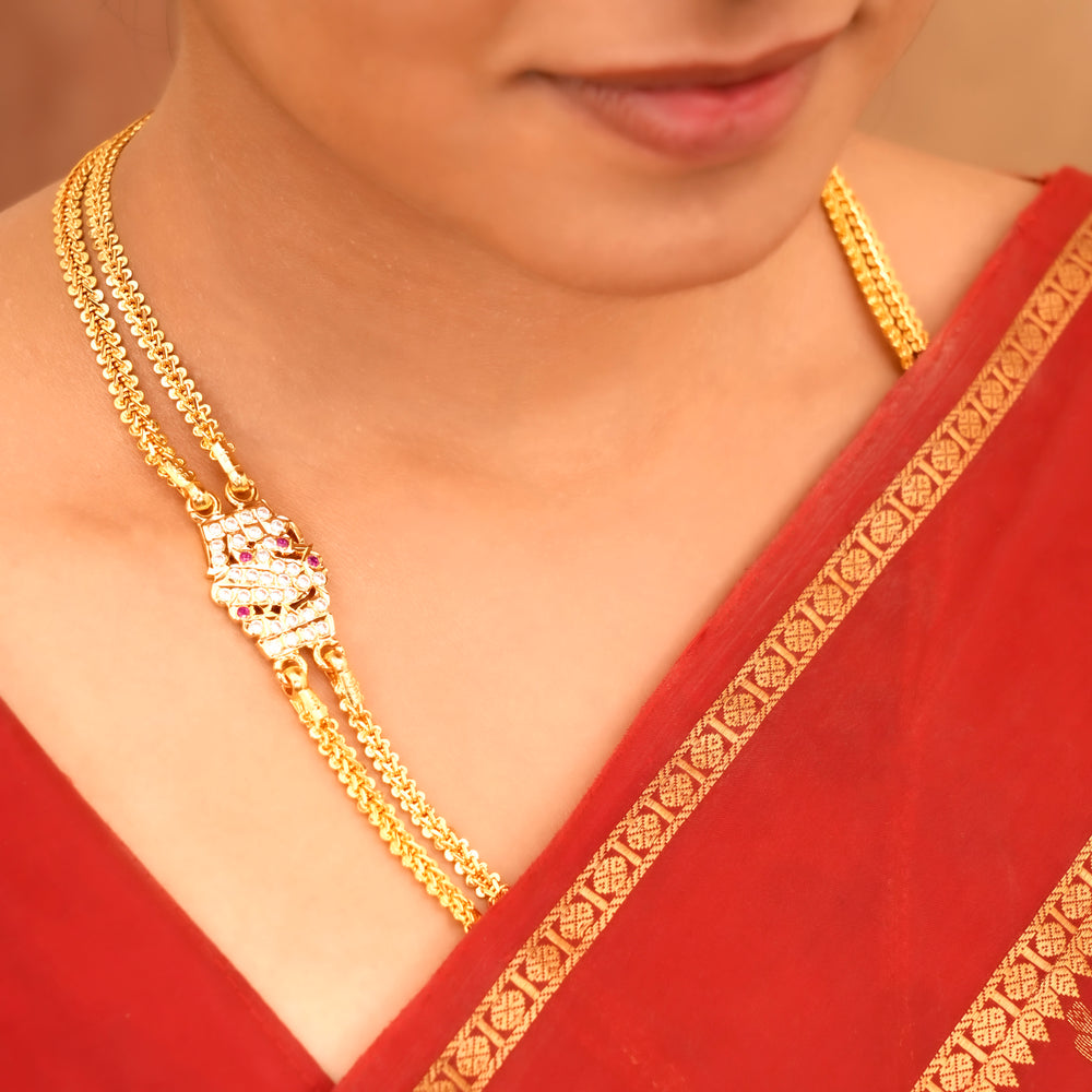 Premium Silver Rettai Vadam Mugappu Chain