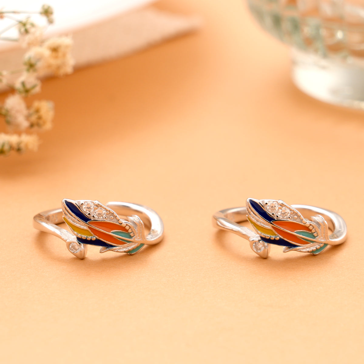 Tricolor Enamel Feather Silver Toe Ring