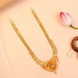 Gold Plated Silver Lakshmi Filigree Haram with Enamel Work and Broad Pendant