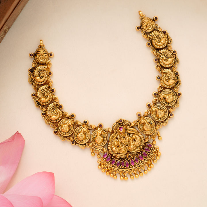 Antique Ruby Peacock Golden Drop Necklace