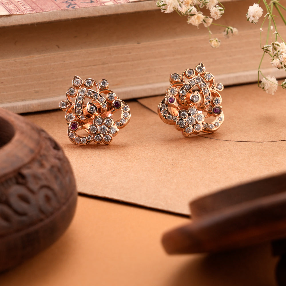 Floral Inspired Rose Gold Kundan Stud