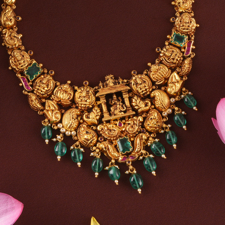 Temple Style Lakshmi Emerald Gold Necklace
