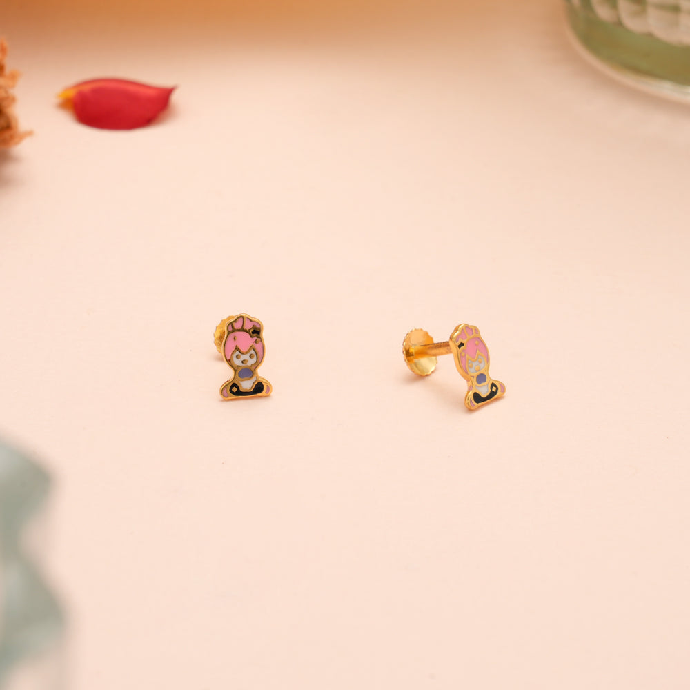 Cute Pink Toy Enamel Gold Earring
