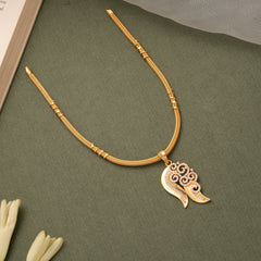 Curved Leaf Design Pendant Golden Necklace