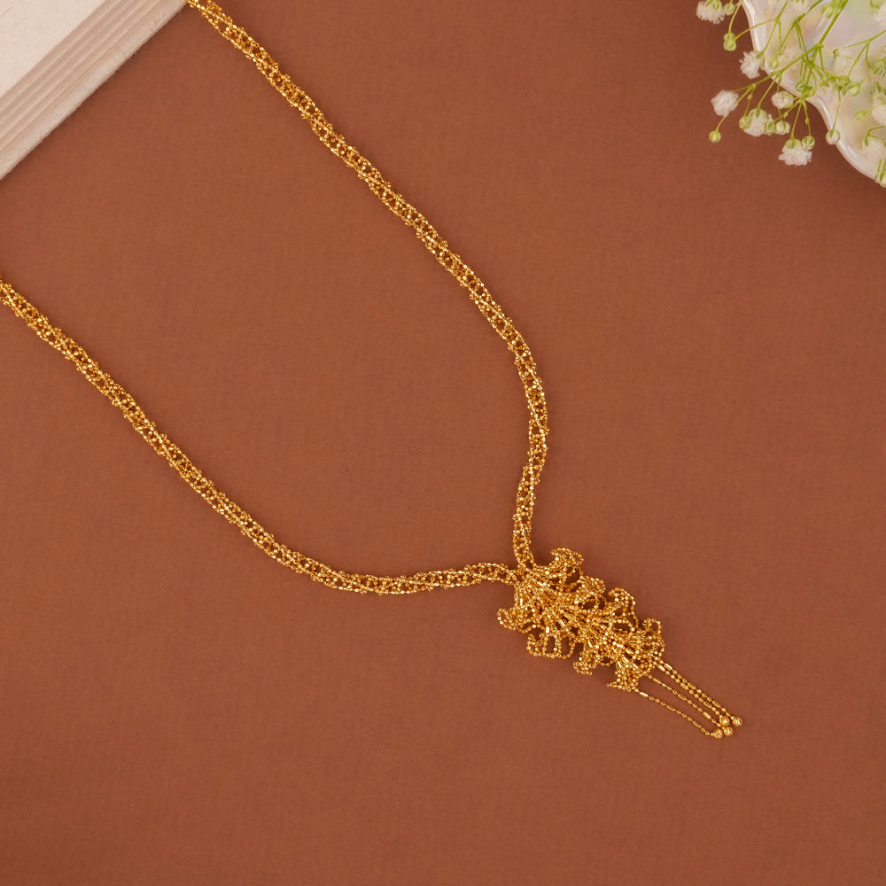 Gold Beaded Chain Necklace with Filigree Tassel Pendant