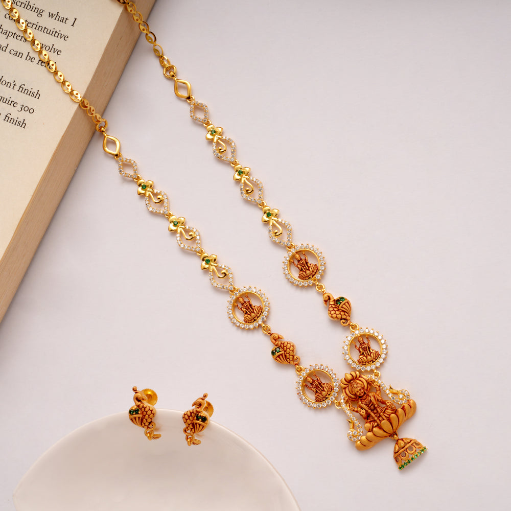 Lakshmi with Swan Motif Golden Necklace Set