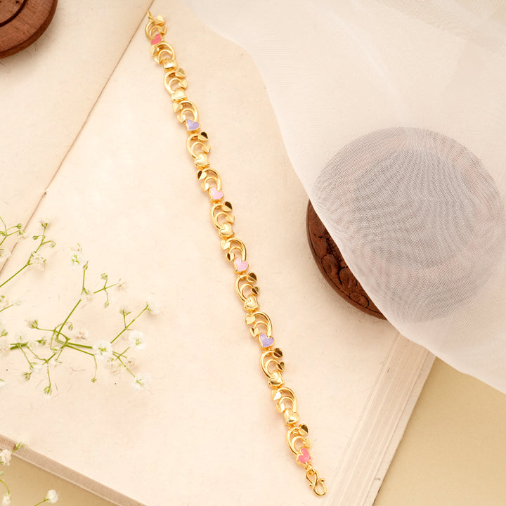 Floral Heart Enamel Design Gold Plated Bracelet