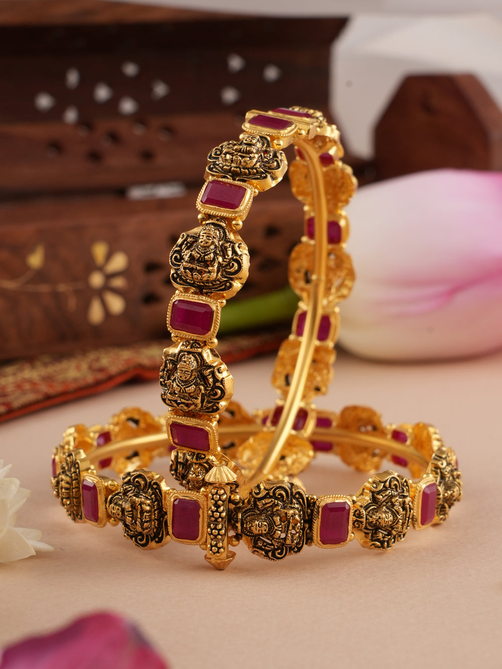 Antique Ruby with Lakshmi Gold Kada bangle