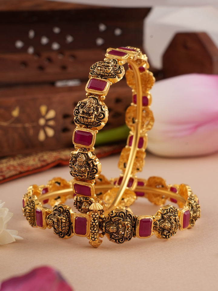 Antique Ruby with Lakshmi Gold Kada bangle