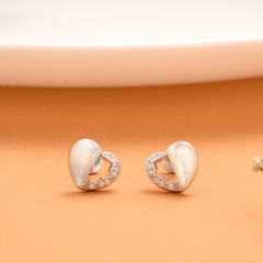 Simple Stone Curve Heart Silver Stud
