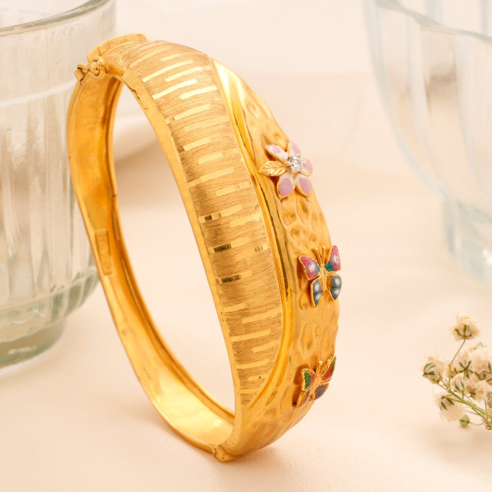 Ruby Flower Stone Gold Kada