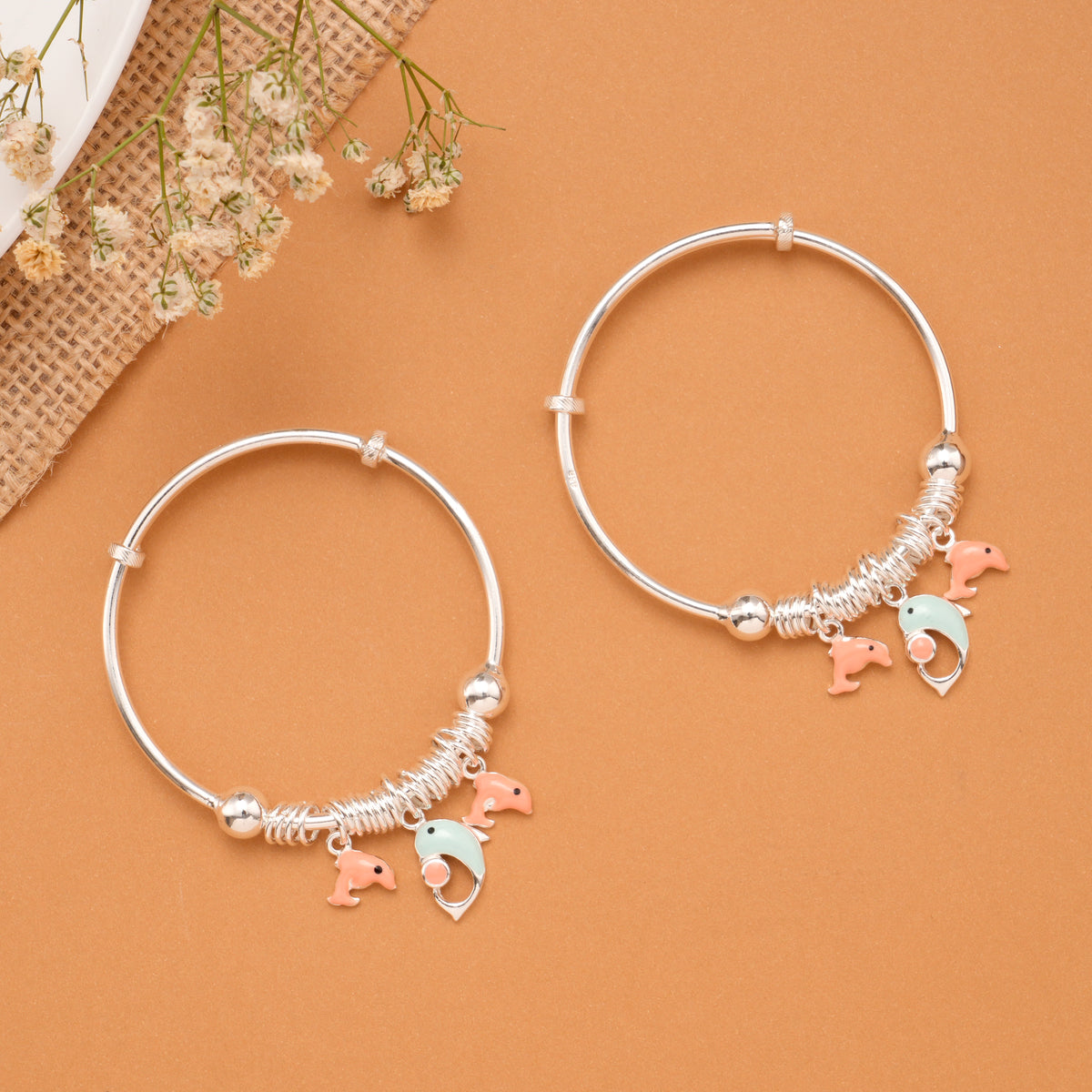 Dolphin Charm Baby Silver Bangle