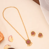 Ruby Blossom Pendant Golden Drops Necklace Set