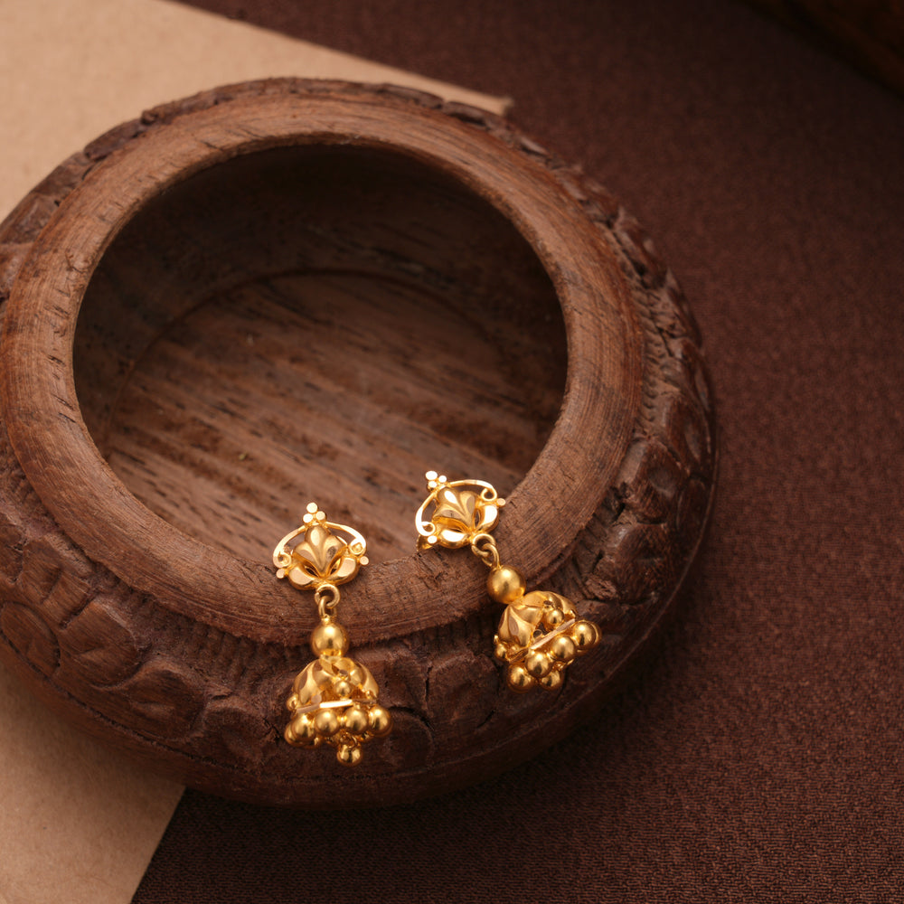Crown Pattern Bell Shape Gold Jhumkas