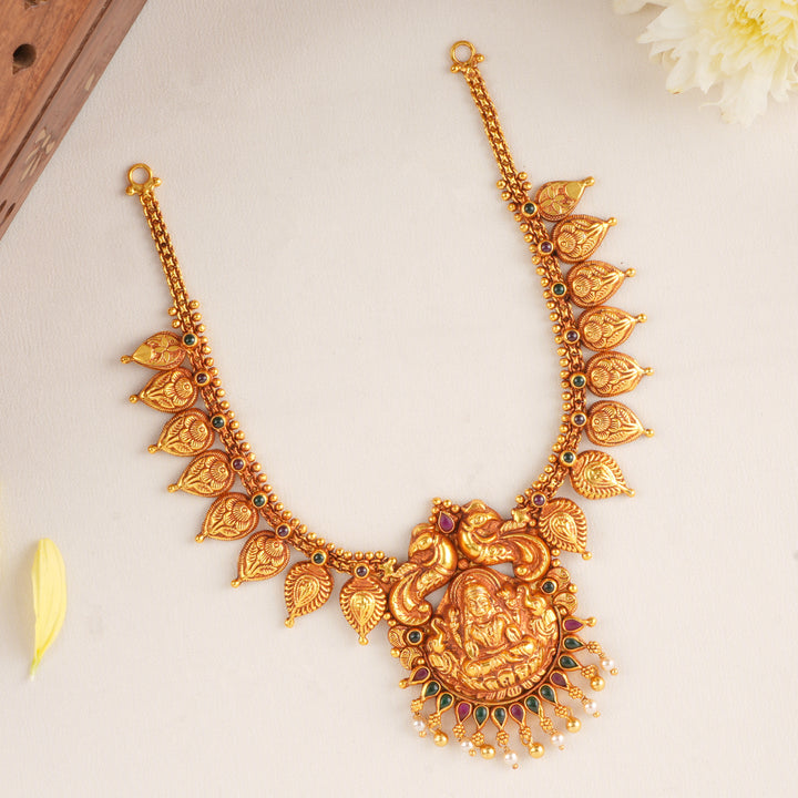 Mango Leaf and Lakshmi with Pearl Drop Necklace