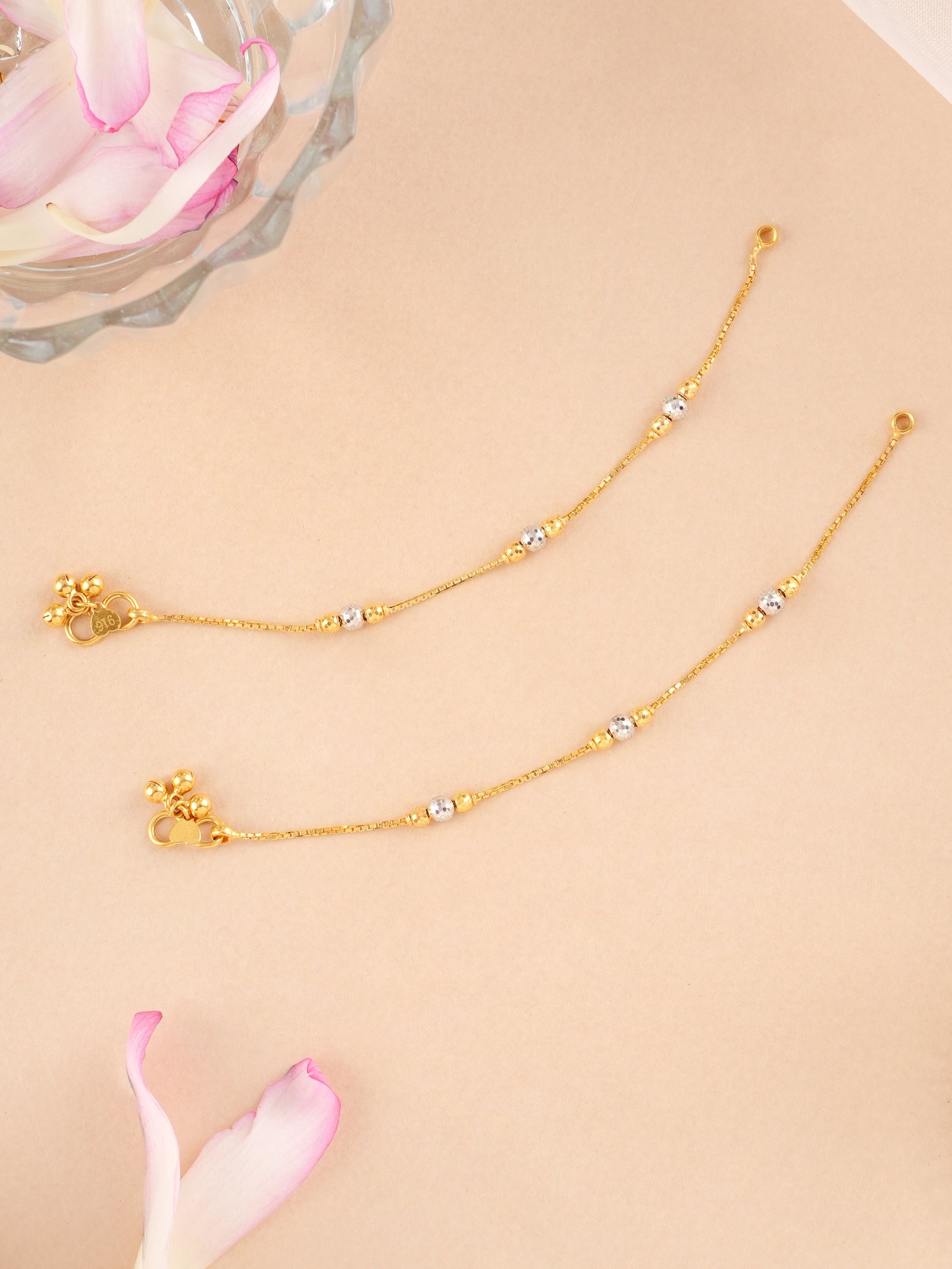 Dual Toned Gold Beads Anklet for Kids
