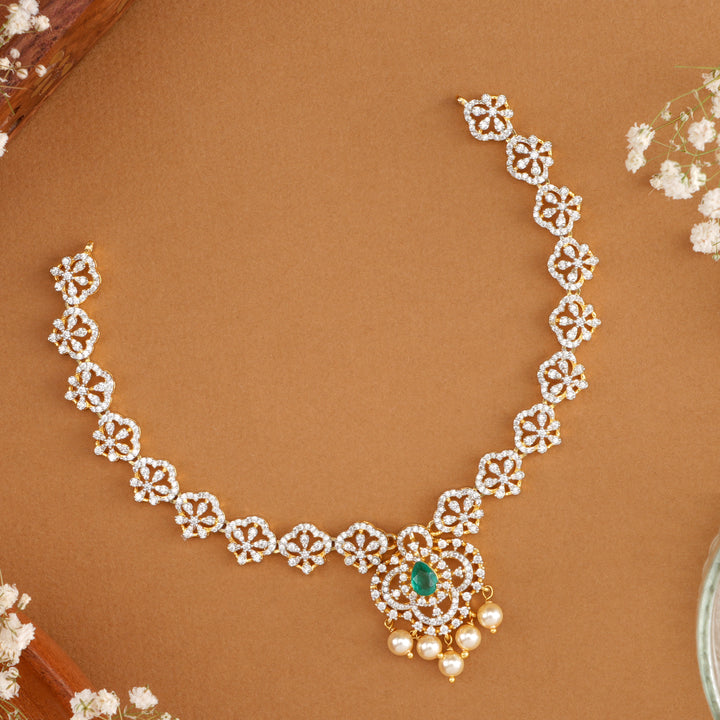 Emerald with Floral Design Swarovski Necklace