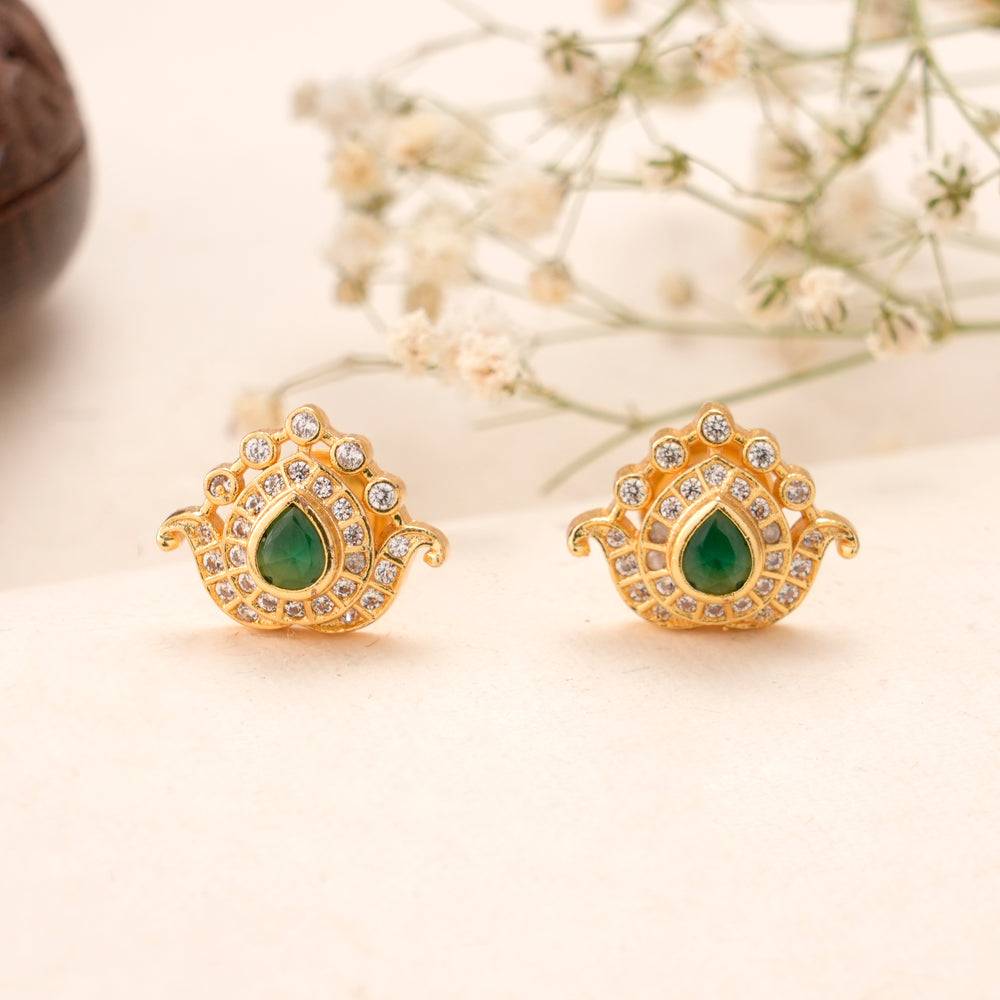 Leaf Emerald Gold Plated Swarovski Stud