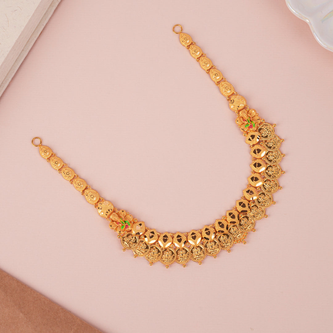 Traditional Goddess Lakshmi Gold Kasu Necklace