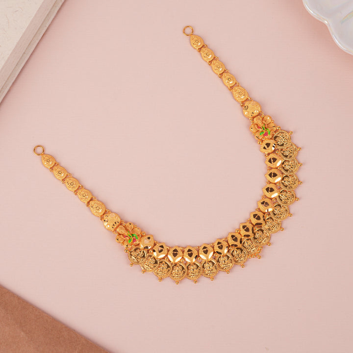 Traditional Goddess Lakshmi Gold Kasu Necklace