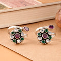 Emerald Floral Ruby Drop Silver Toe Ring