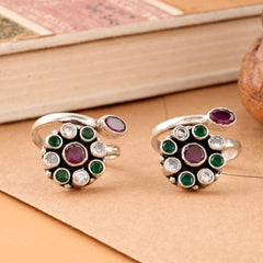 Emerald Floral Ruby Drop Silver Toe Ring