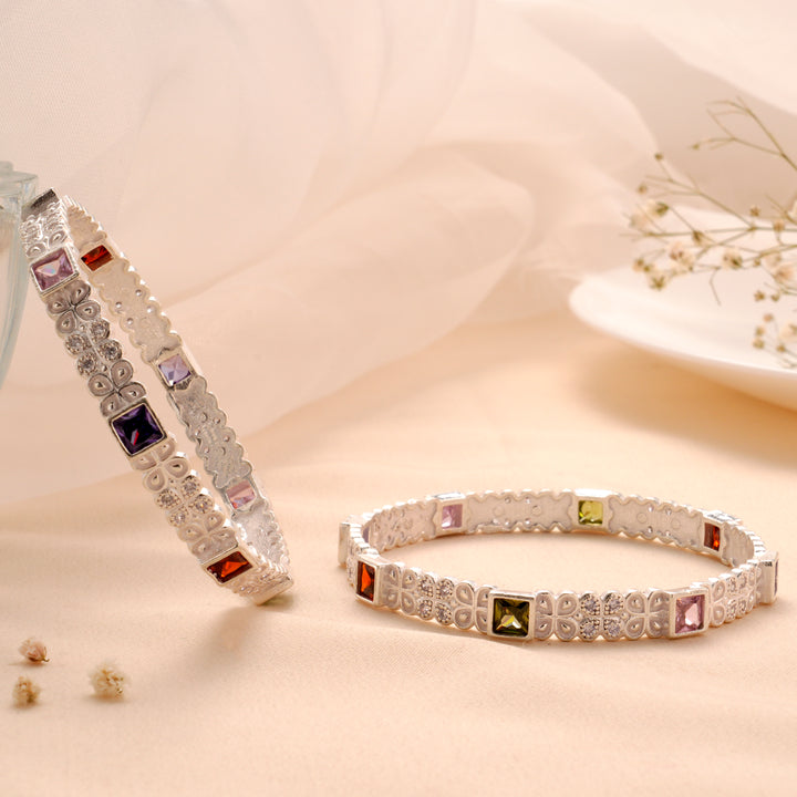 Classic Mixed Color Silver Bangle