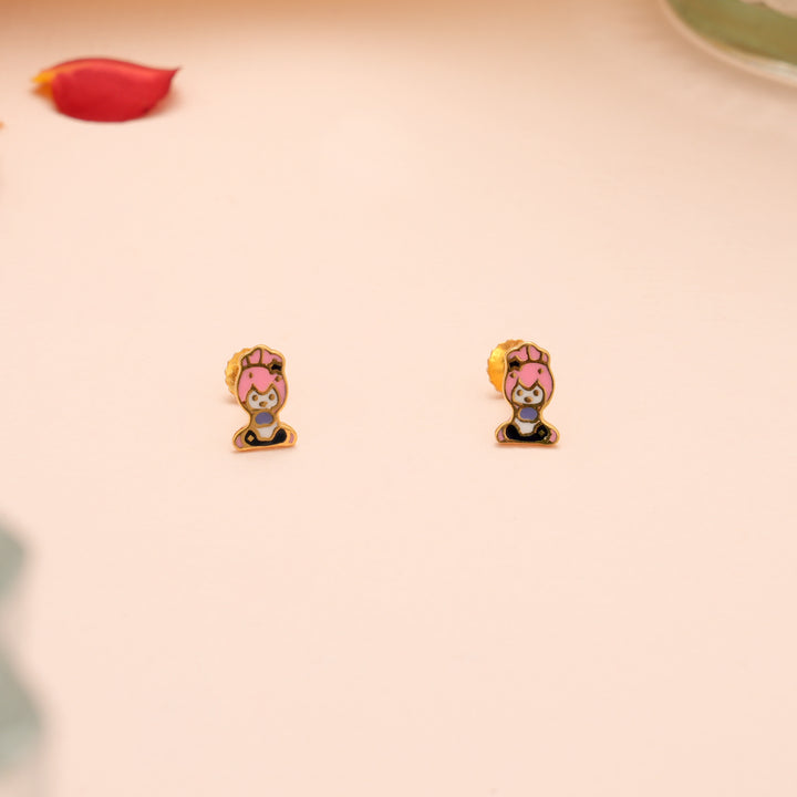 Cute Pink Toy Enamel Gold Earring