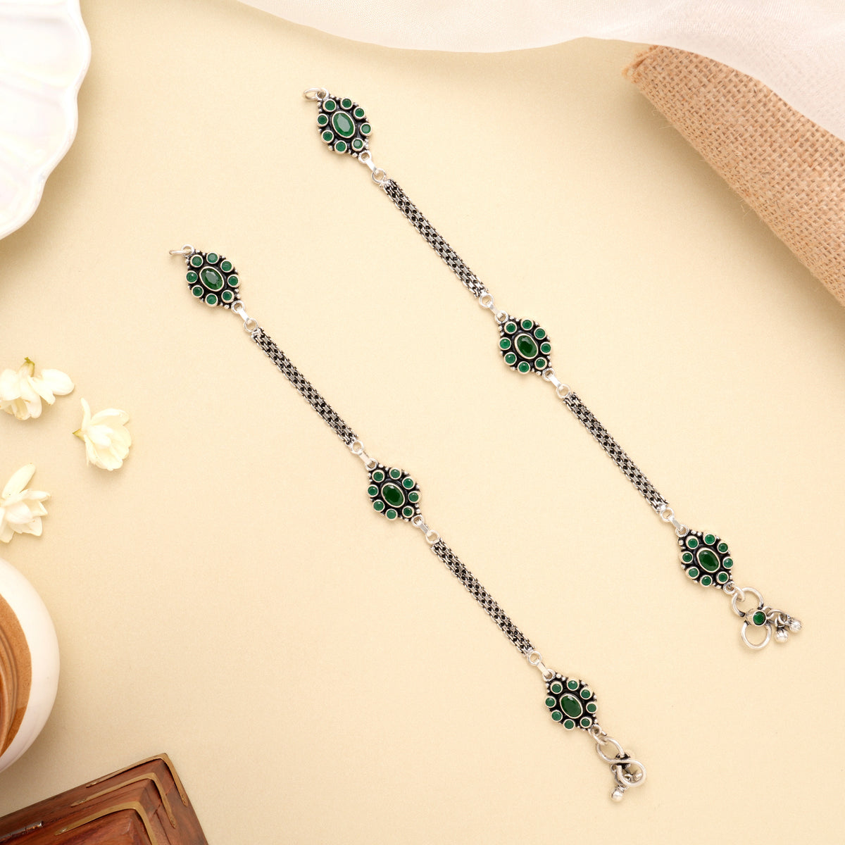 Floral Dew Drop Antique Silver Anklet