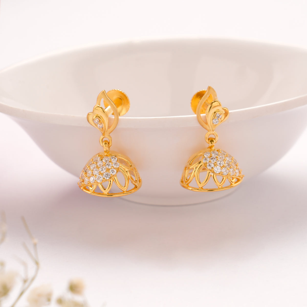 Gorgeous Leaf Design Golden Jhumkas