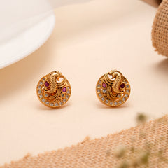 Golden Peacock with White Stone Kemp Stud