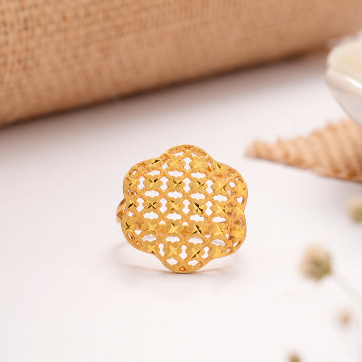 Royal Floral Jali Style Golden Ring