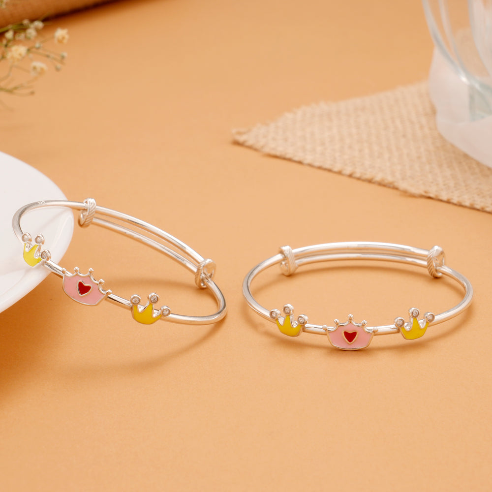 Colorful Crown Charms Silver Baby Bangle