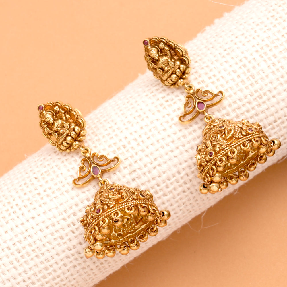 Nagas Lakshmi with Golden Beads Jhumkas
