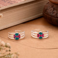 Floral Enamel Design Silver Toe Ring