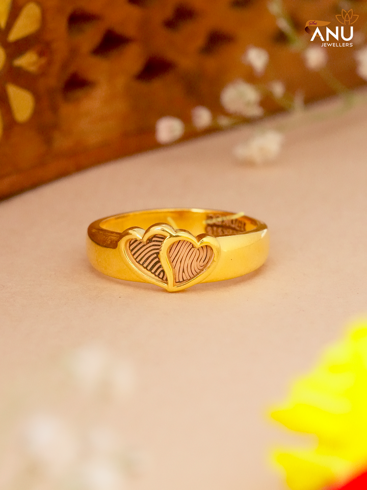 Fingerprint Heart with Name Couple Ring