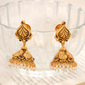 Lotus Temple Antique Golden Jhumka