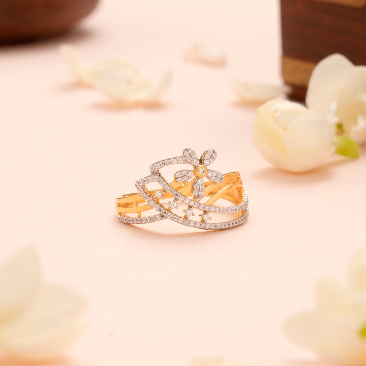 Entwined Floral with Stones Gold Ring for Women